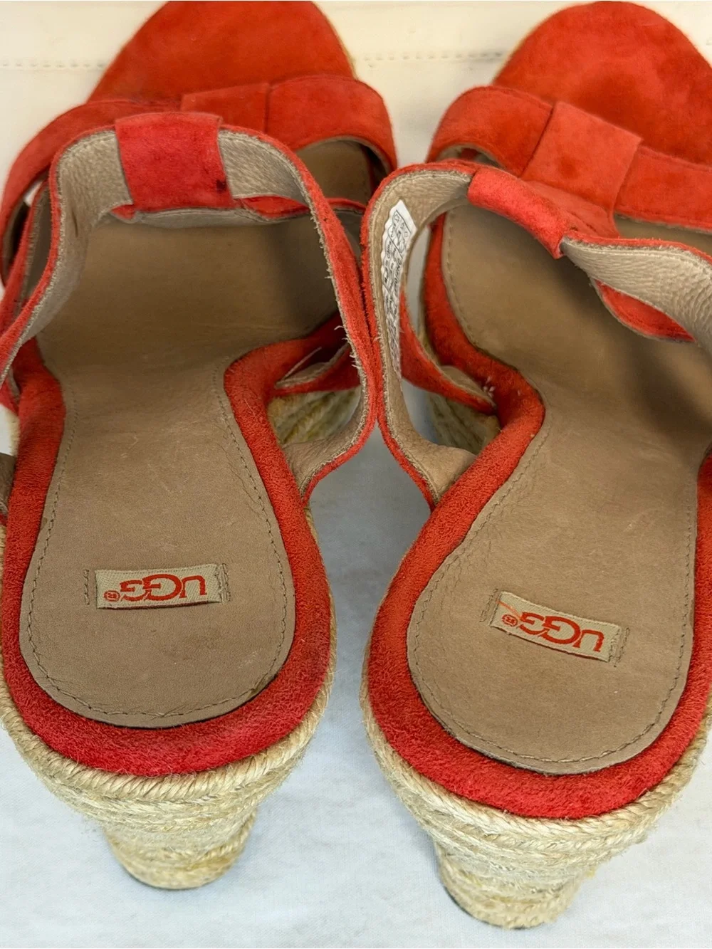 UGG Red Suede Tawnie Espadrille Cage Straps Wedge Sandals